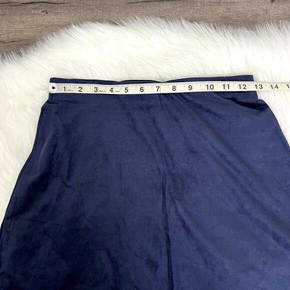 Luxe USA Navy Blue Faux Suede Mini Skirt Pull On Elastic Waist Retro Y2K Medium - Picture 5 of 6